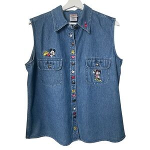Disney Denim Sleeveless Women’s Blouse with Disney Characters Embroidery Size XL